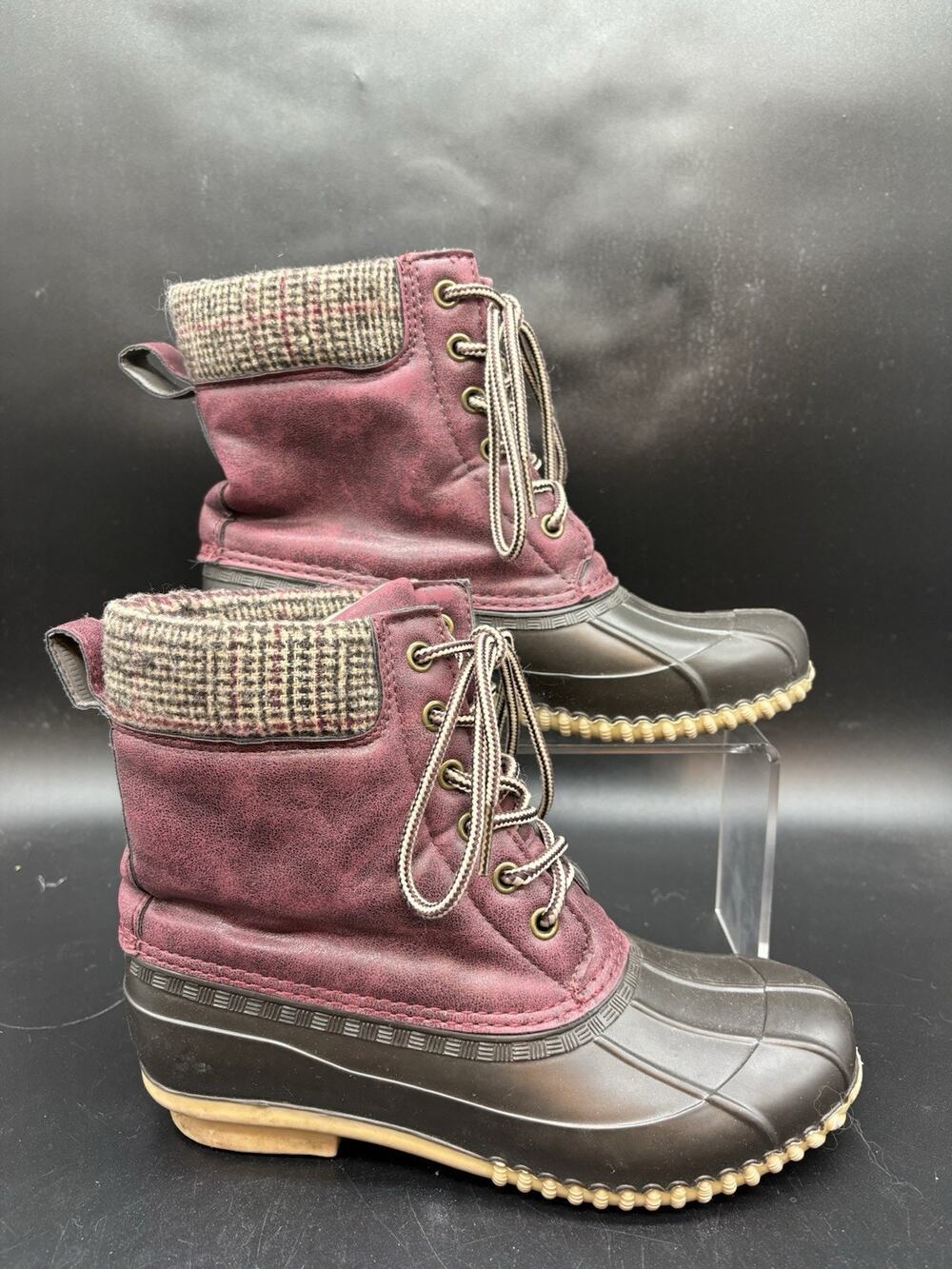 Maurices Duck Boots Womens Size 7 Maroon Lace Up Winter Rain Boots